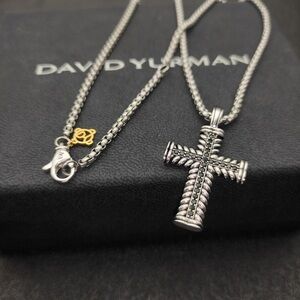 Men's/Women's David Yurman Silver Cross Pendant Necklace with Gold Accent Charm